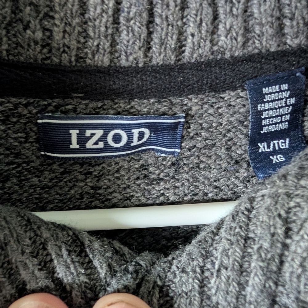 Izod Charcoal Gray Button Collar Sweater XL - Picture 2 of 4